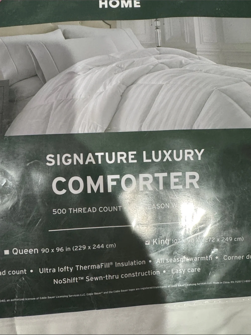 Eddie Bauer White Comforter with Gray Trim - Signature Luxury